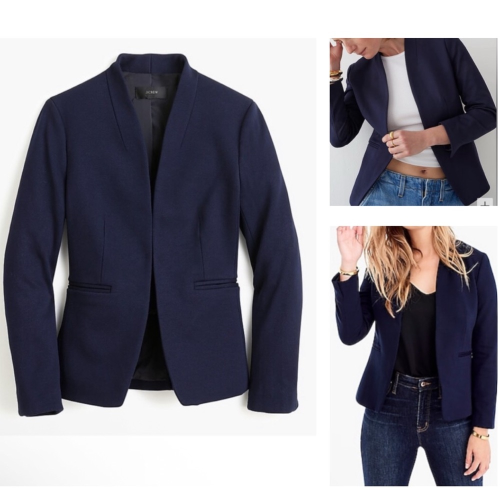 J. Crew Going-out Collarless Blazer in Stretch Twill Navy 00 EUC. Fully lined.